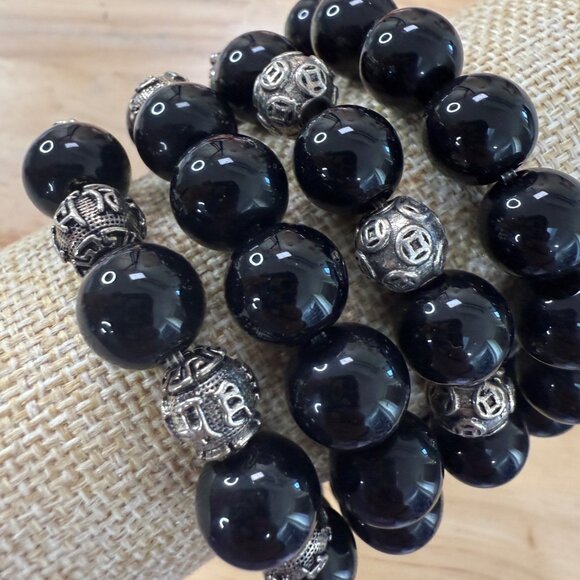 Feng Shui Black Obsidian Wealth Bracelets With 925 Silver Pixiu Lucky Charms - Picture 6 of 6